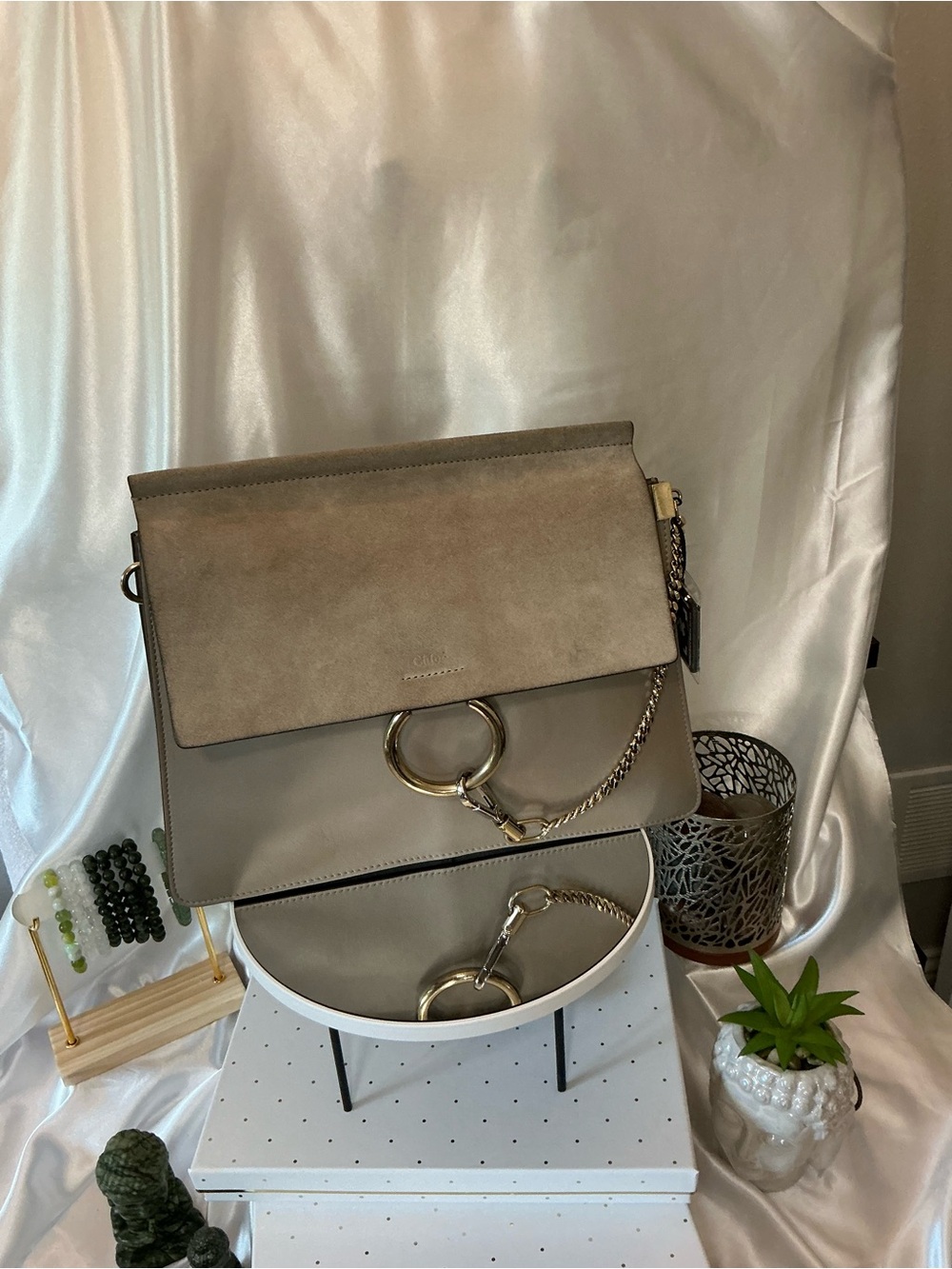 Preloved Chloe Two-Tone Taupe Shoulder Bag with COA No Shoulder Strap